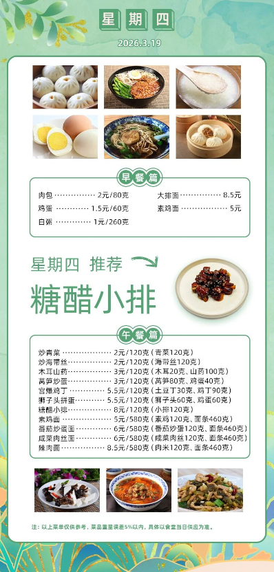 2025学年第二学期第三周菜单